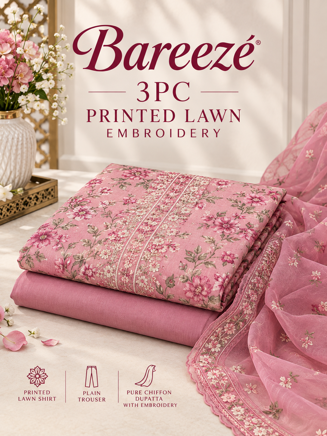 Bareeze 3PC Printed Lawn