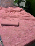 Bareeze Karandi 3PC Unstitched Suit in Pink with Chiffon Dupatta - Khattak Fabrics