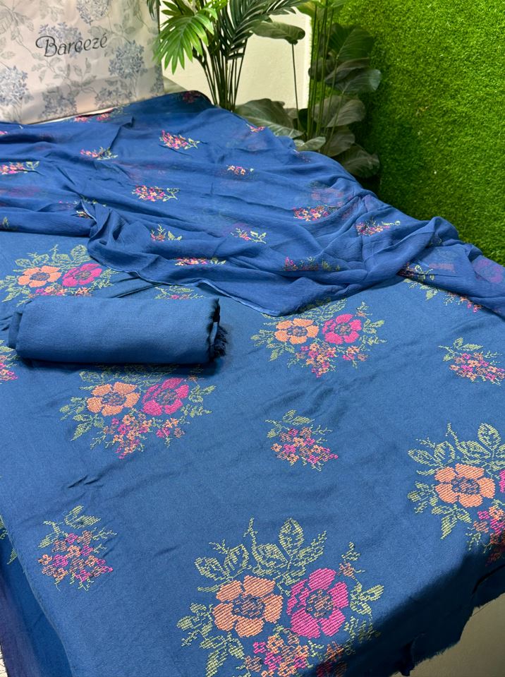 bareeze karandi 3pc blue suit