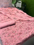 Bareeze Karandi 3PC Unstitched Suit in Pink with Chiffon Dupatta - Khattak Fabrics