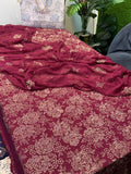 Bareeze Karandi 3PC Unstitched Suit in Maroon with Pure Crinkle Chiffon Dupatta and Embroidered Shirt