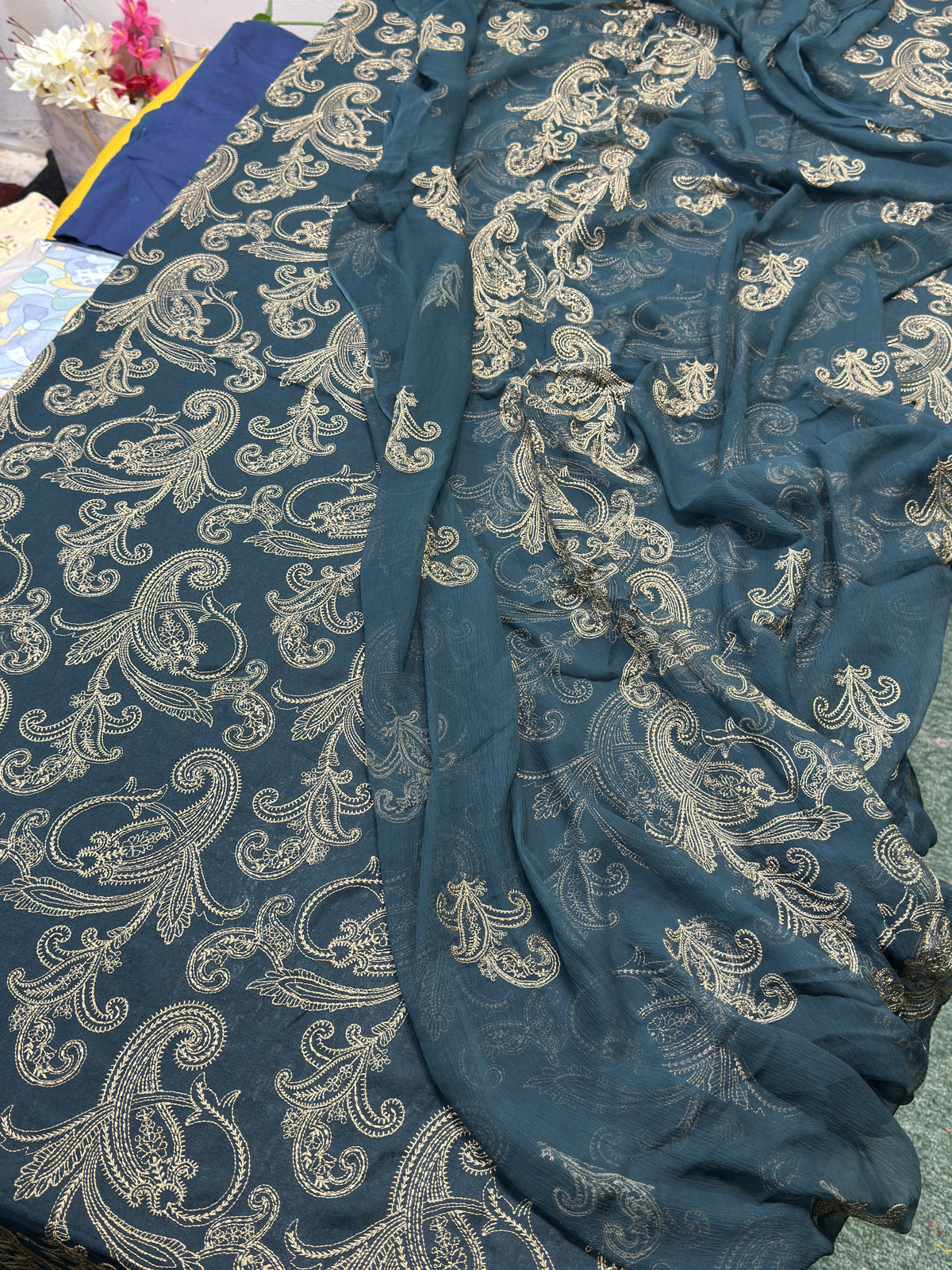 Bareeze 3PC Karandi Suit - Teal Blue