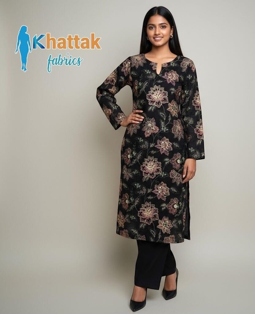 Black embroidered Karandi 3-piece suit by Khattak Fabrics