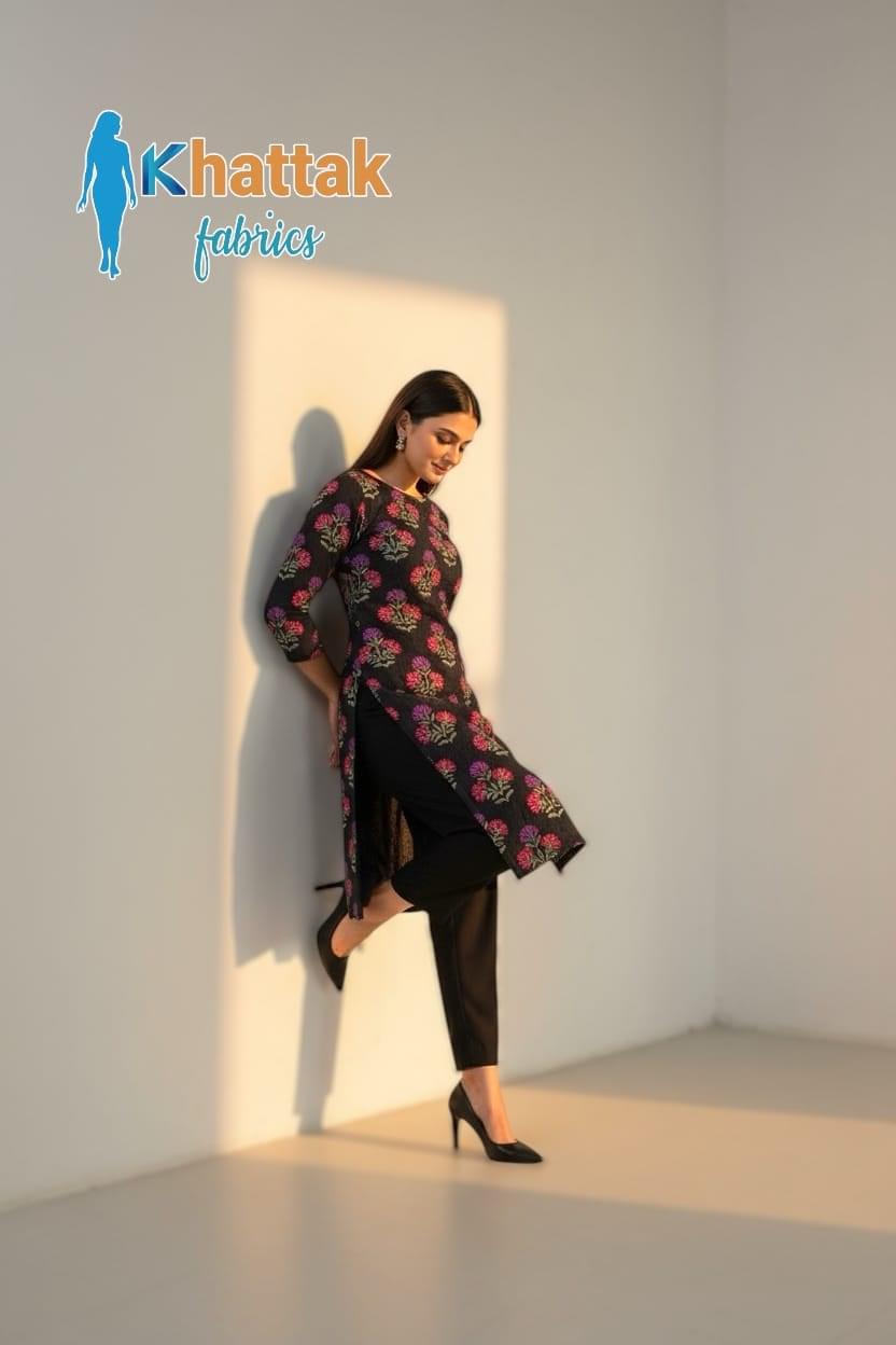 Khattak Fabrics Black Karandi Suit 2025 – Machine Embroidered Floral Design