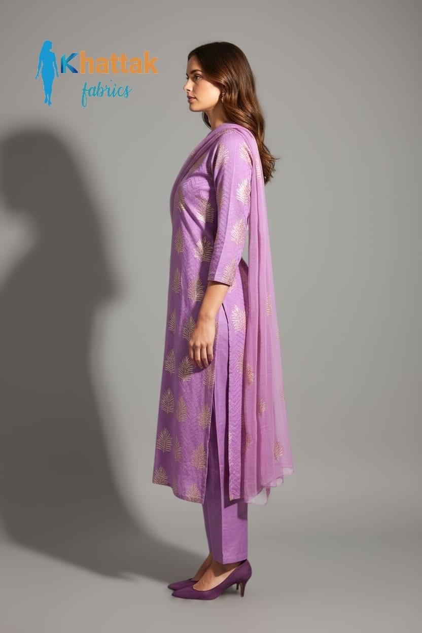 Lavender embroidered Karandi 3-piece suit by Khattak Fabrics