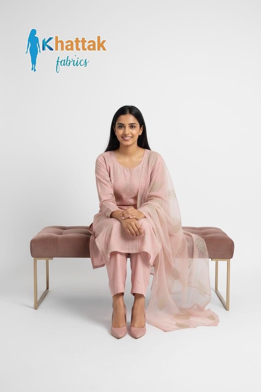 Machine Embroidered Pastel Pink Karandi Suit – Khattak Fabrics 2025 Khattak Fabrics Pastel Pink Karandi Suit 2025 – Machine Embroidered 3-Piece