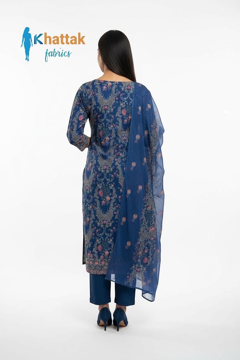 Navy Blue Karandi 3 Piece Suit Back View