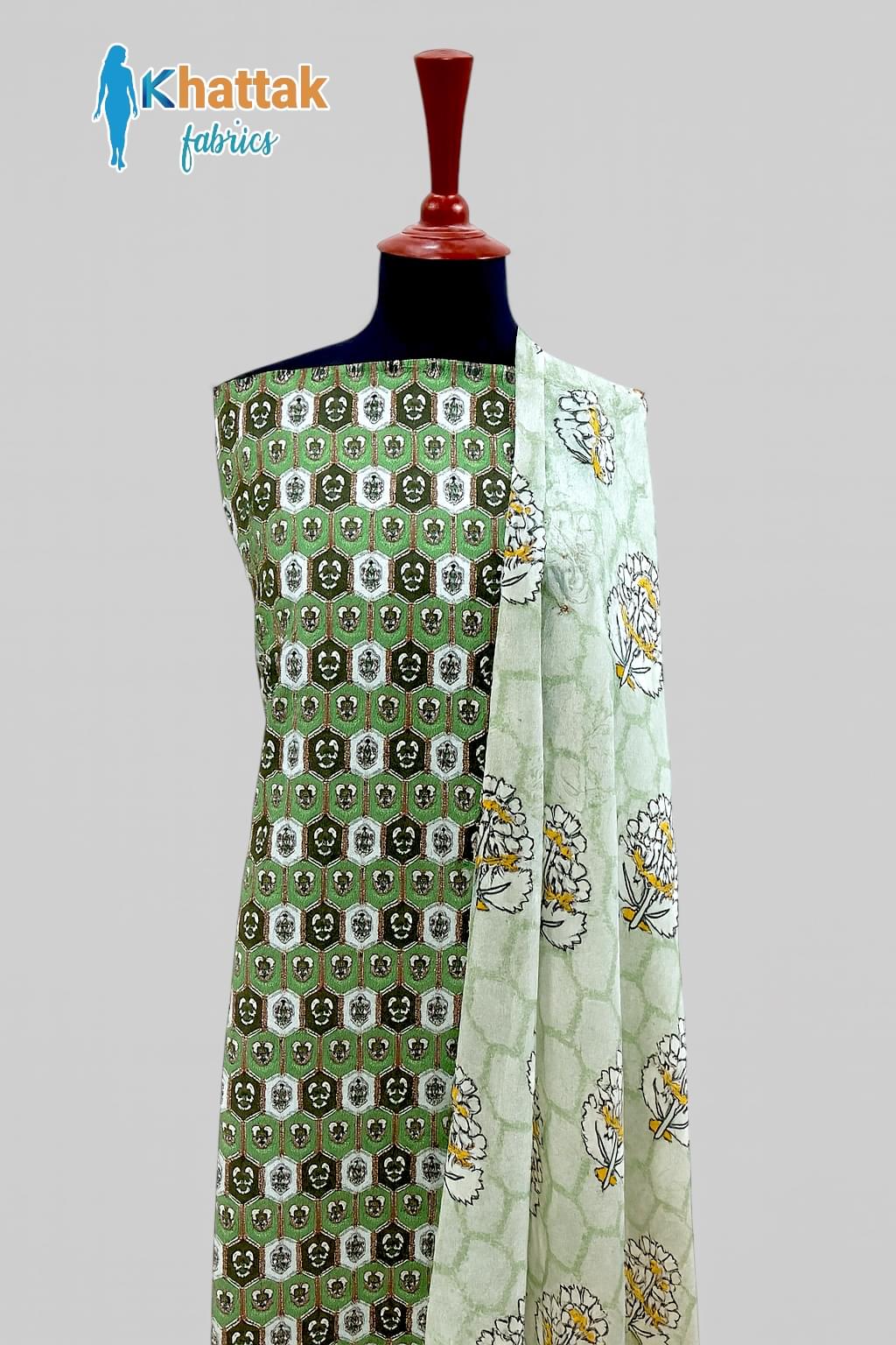 Khaddar 3PC Suit KF-013 – Khattak Fabrics Khaddar 3PC Suit KF-0013 green printed winter dress