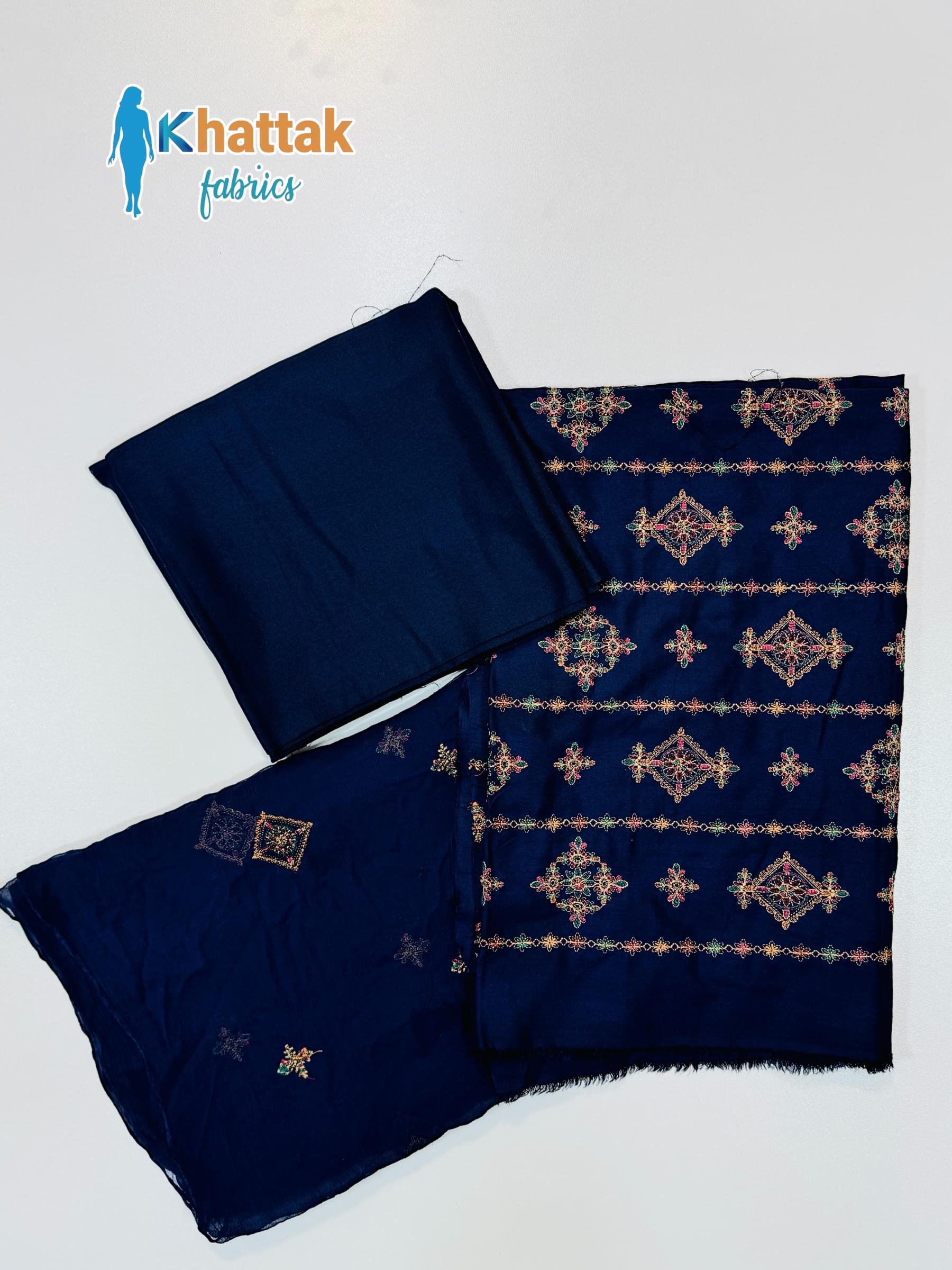 Navy Blue Karandi Suit KF-107 fabric pieces