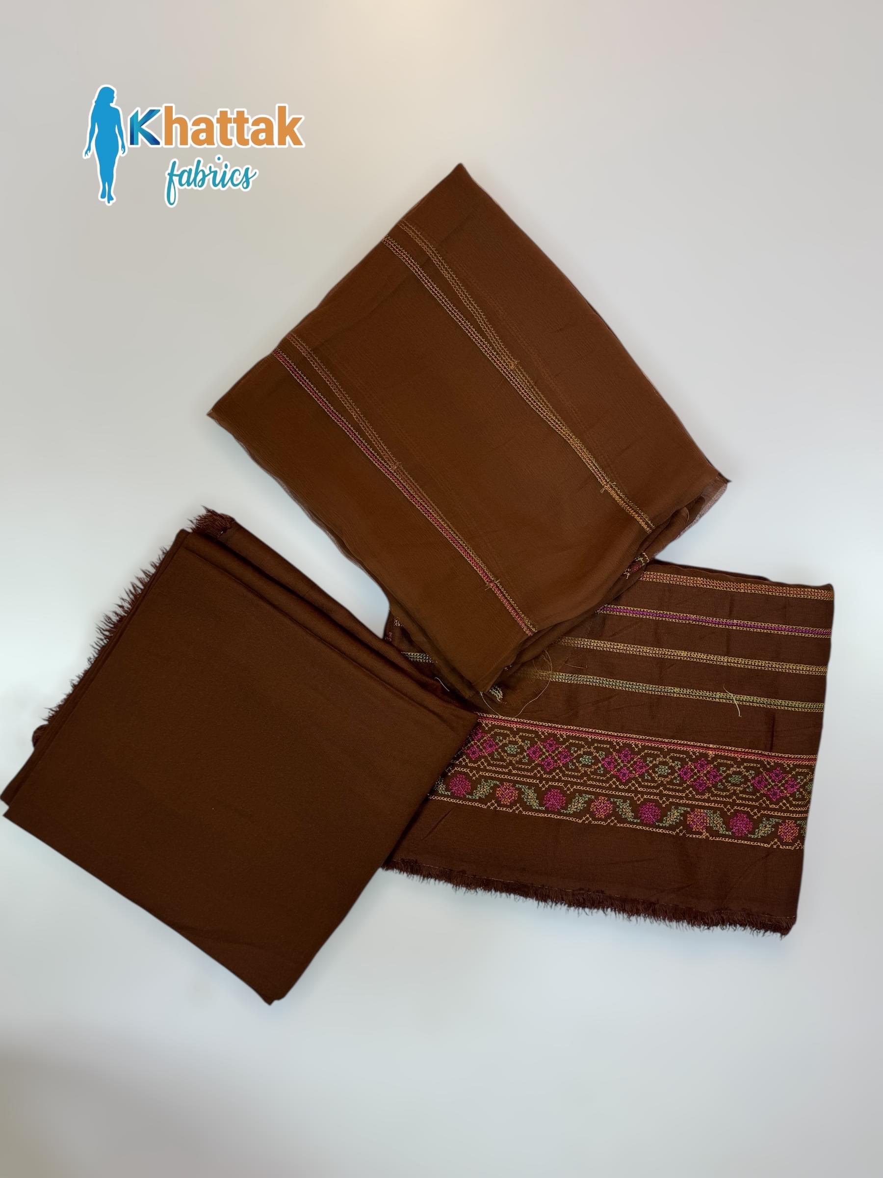 Winter Karandi 3PC Suit KF-121 – Complete Fabric Set in Brown Stripes