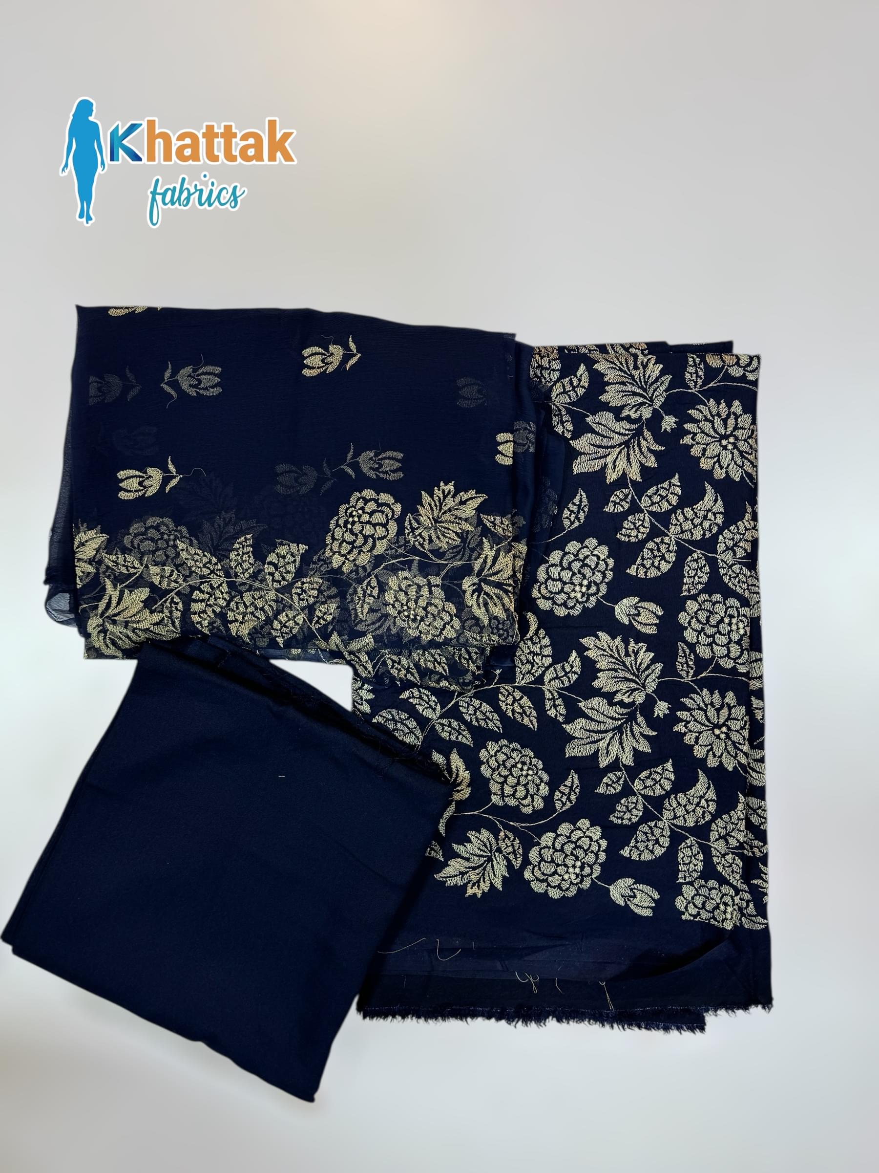 KF-119 Navy Blue Embroidered Winter Karandi Suit – Khattak Fabrics
