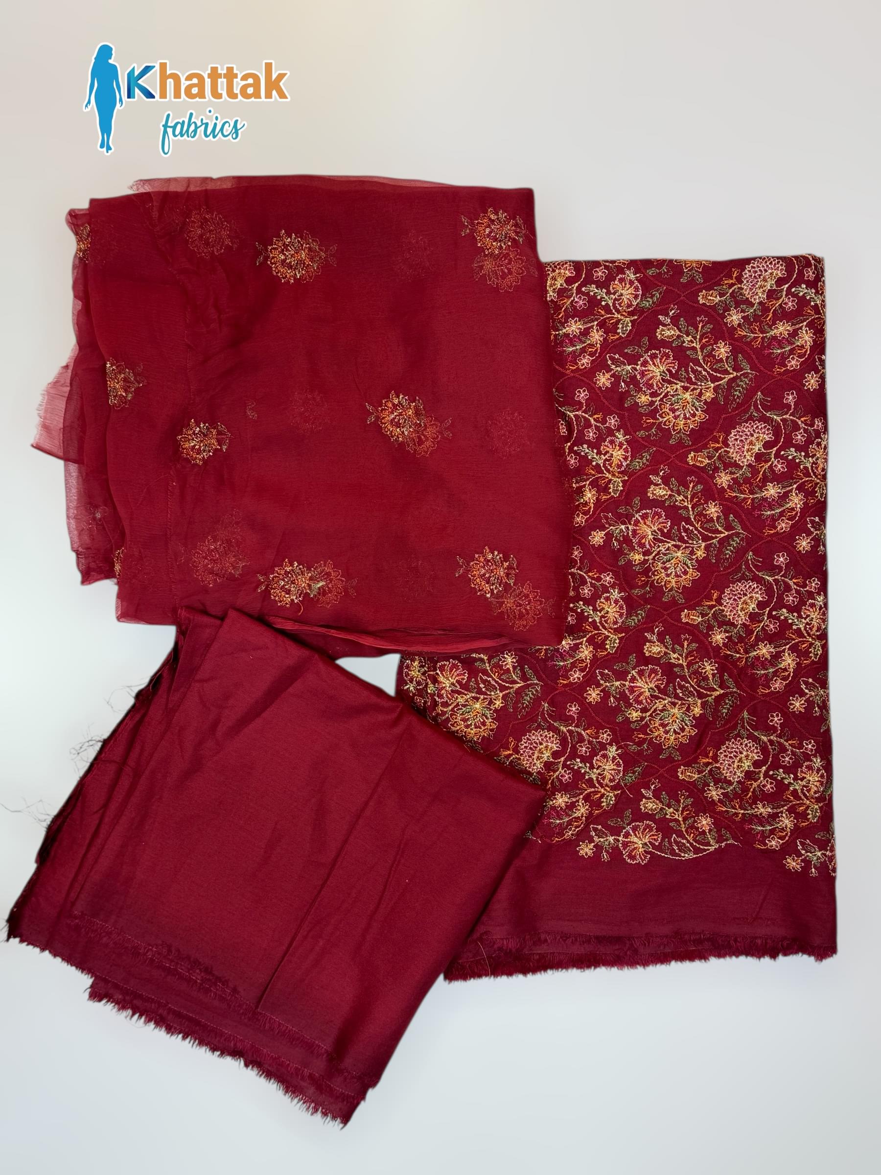 Winter Karandi 3PC KF-123 Embroidered Suit Front View