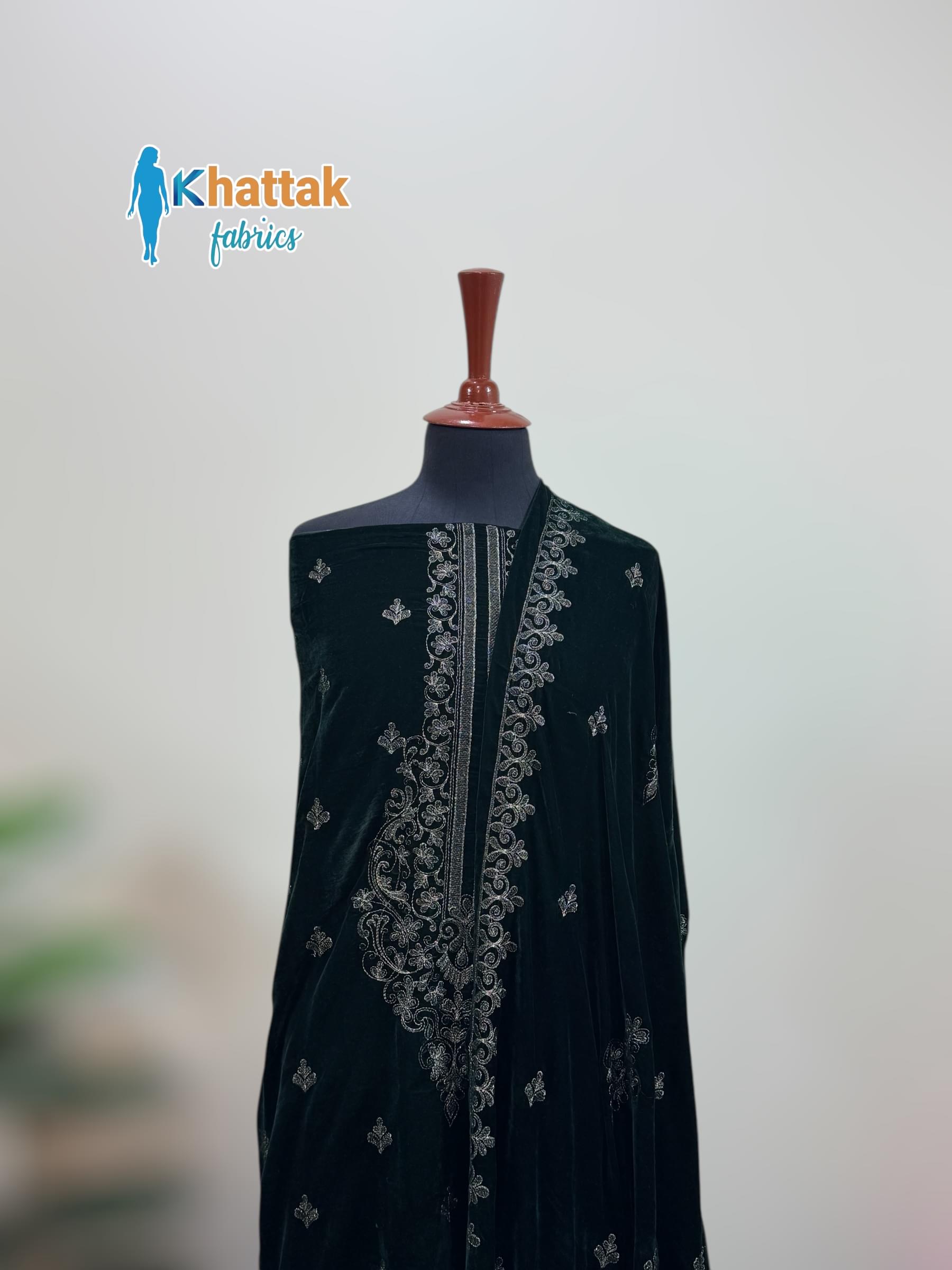 Premium Velvet Embroidered 3PC Suit VF-003 Front View