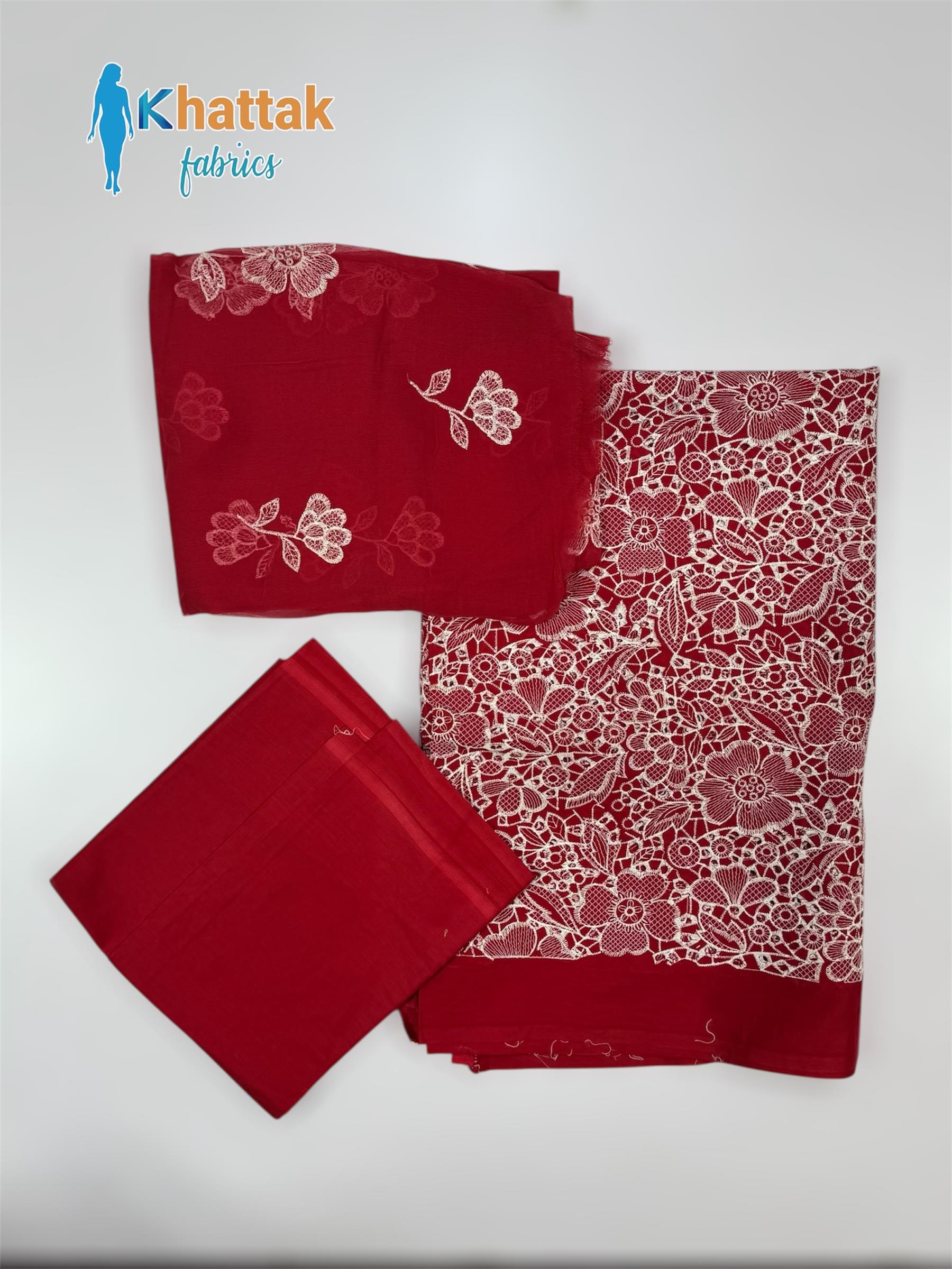 Chikankari embroidered 3 piece suit KF-003 with embroidered shirt, matching dupatta and plain trouser